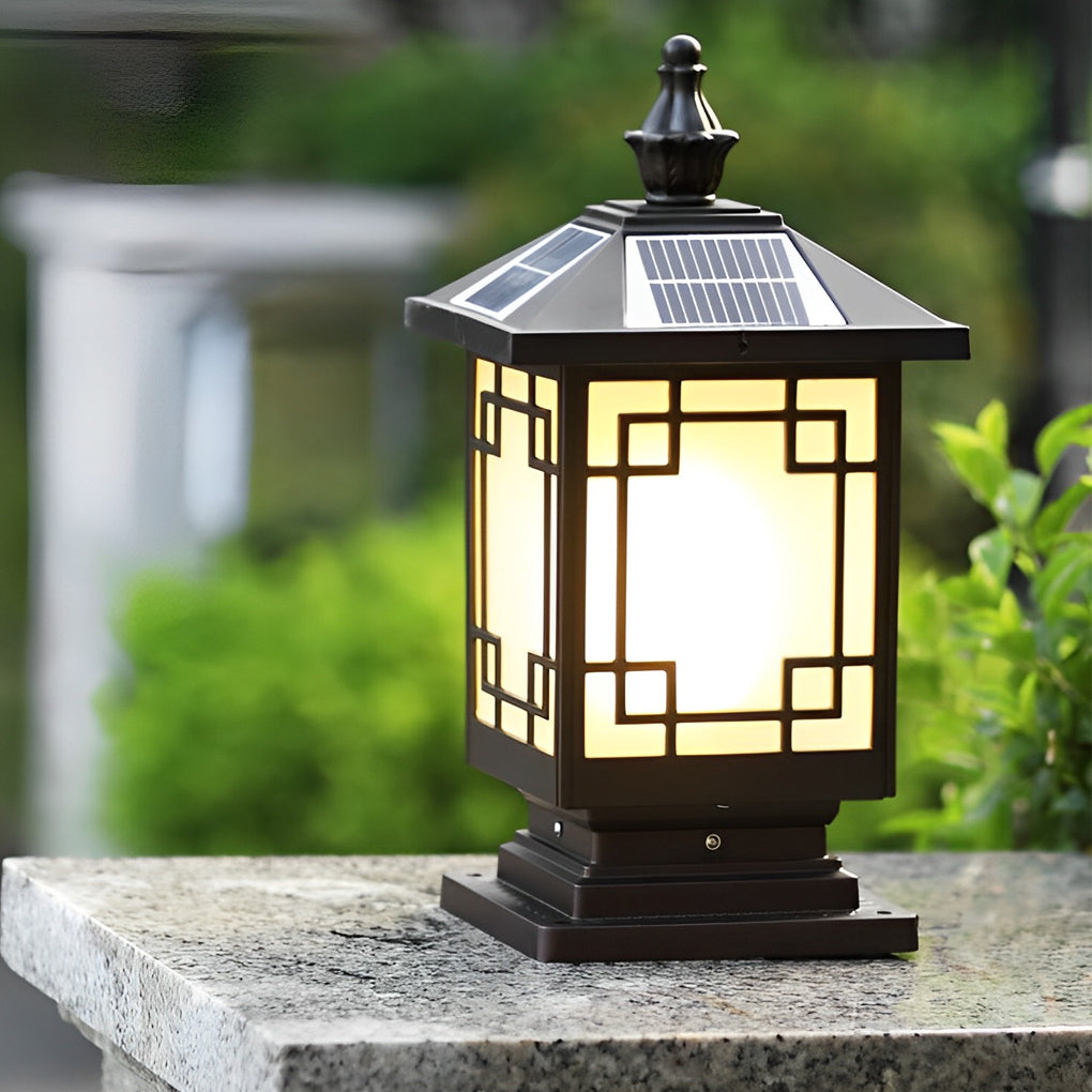 Retro Grilles Waterproof LED Intelligent Brown Solar Fence Post Lights - Lamp Outdoor