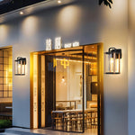 Lantern Shaped Waterproof Glass Black Industrial Outdoor Wall Sconce Lighting - Lamp Outdoor