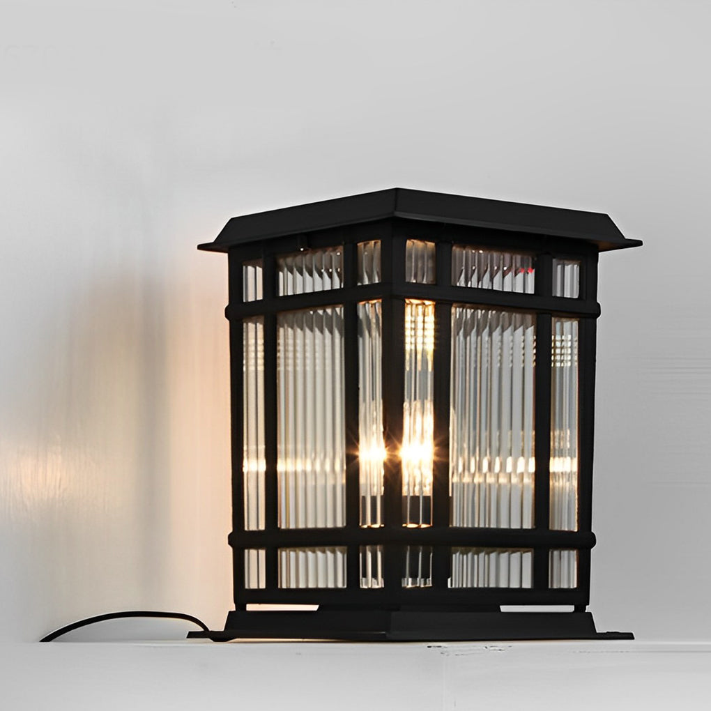 Retro Glass LED Waterproof Matte Black Modern Solar Fence Post Lights - Lamp Outdoor