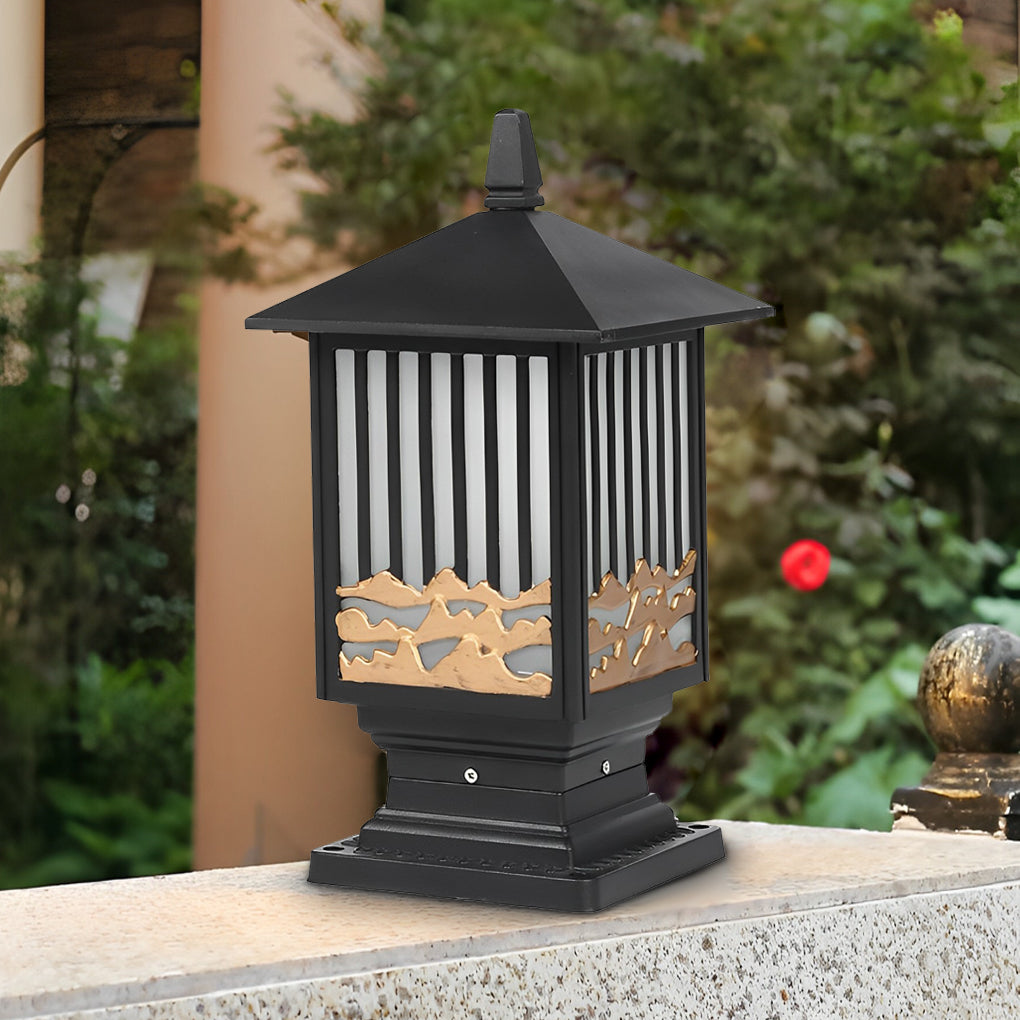 Retro Scenery Waterproof LED Black Vintage Solar Fence Post Lights - Lamp Outdoor