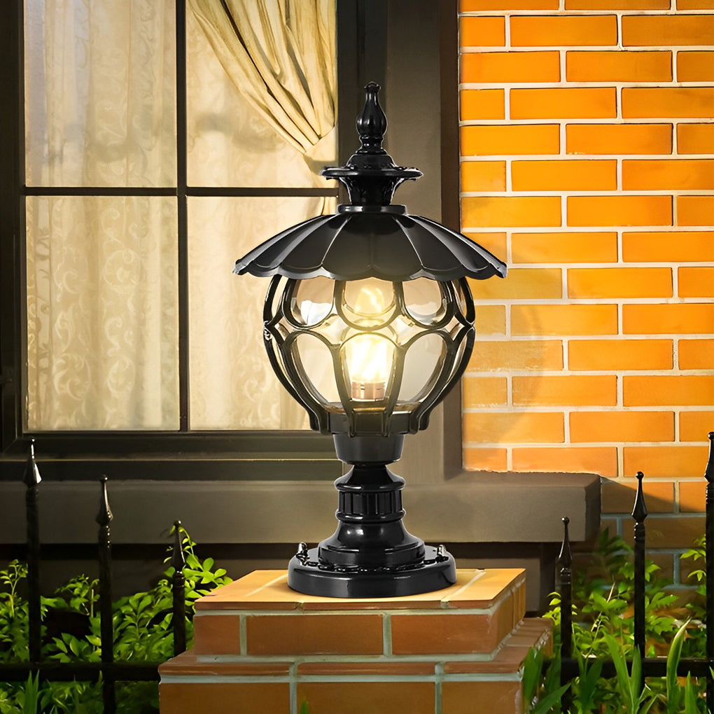 Flower Ball Cognac Glass Waterproof European Style Outdoor Pillar Lamp - Lamp Outdoor