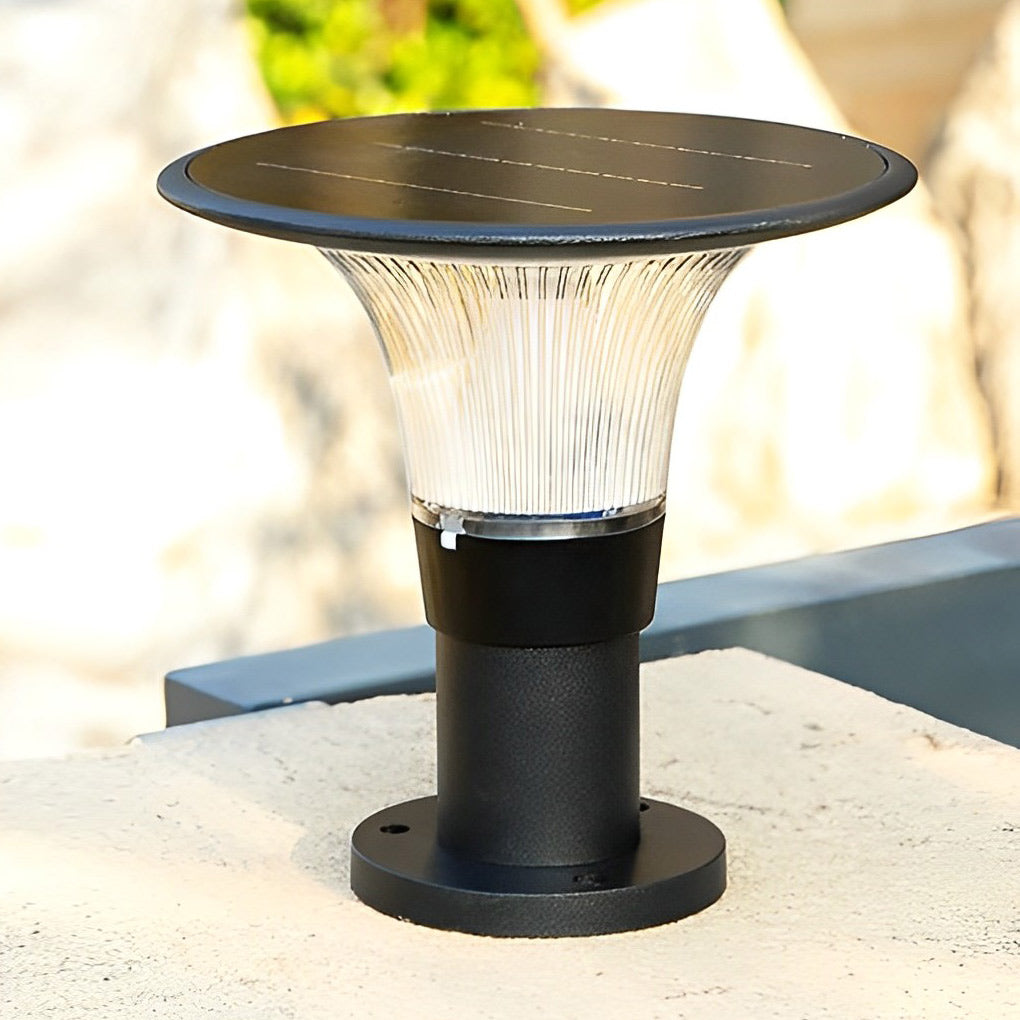 Round Dimmable LED Waterproof Black Modern Solar Fence Post Lights Pillar Lamp - Lamp Outdoor