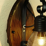 Rustic Antique Wood Iron Hollow Mesh Black E27 Industrial Style Wall Lamp - Lamp Outdoor