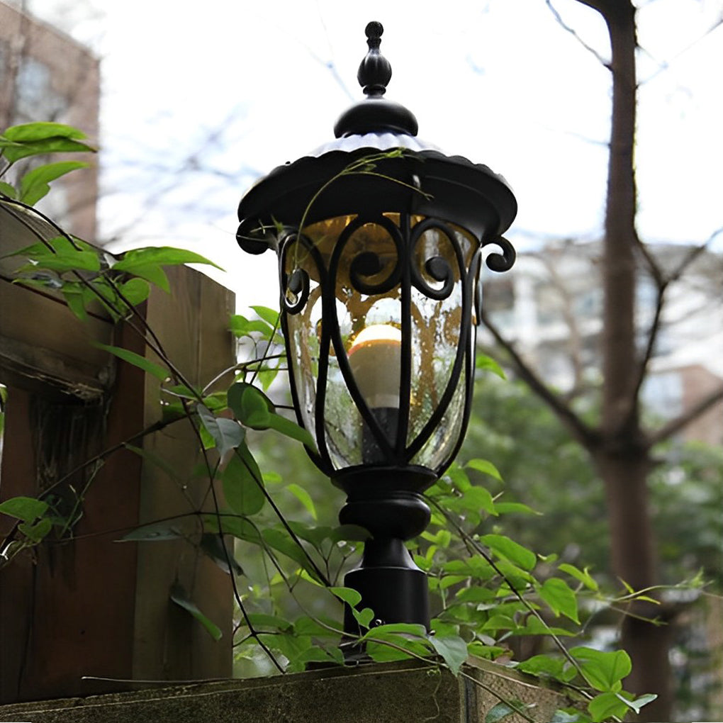 Round Bubble Glass Waterproof Black European Style Outdoor Pillar Lamp - Lamp Outdoor