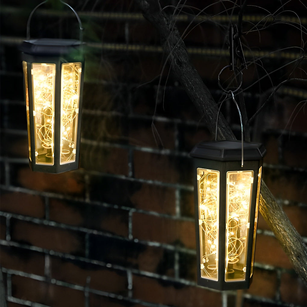 2Pcs Hexagonal LED String Lights Solar Lawn Lights With Motion Sensor - Lamp Outdoor