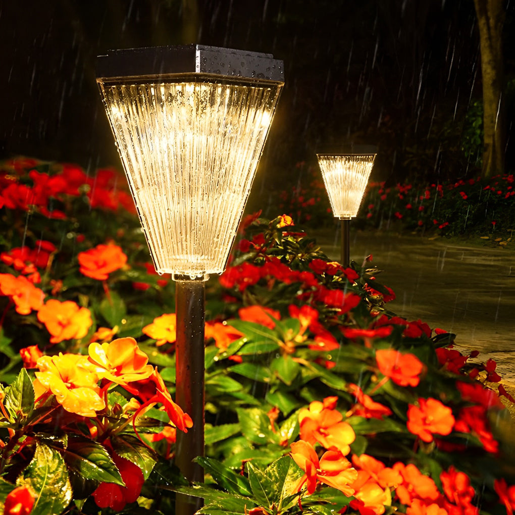 Modern Solar Post Lights Dimmable LED Garden Pathway Lamp with Ripple Lampshade - Lamp Outdoor