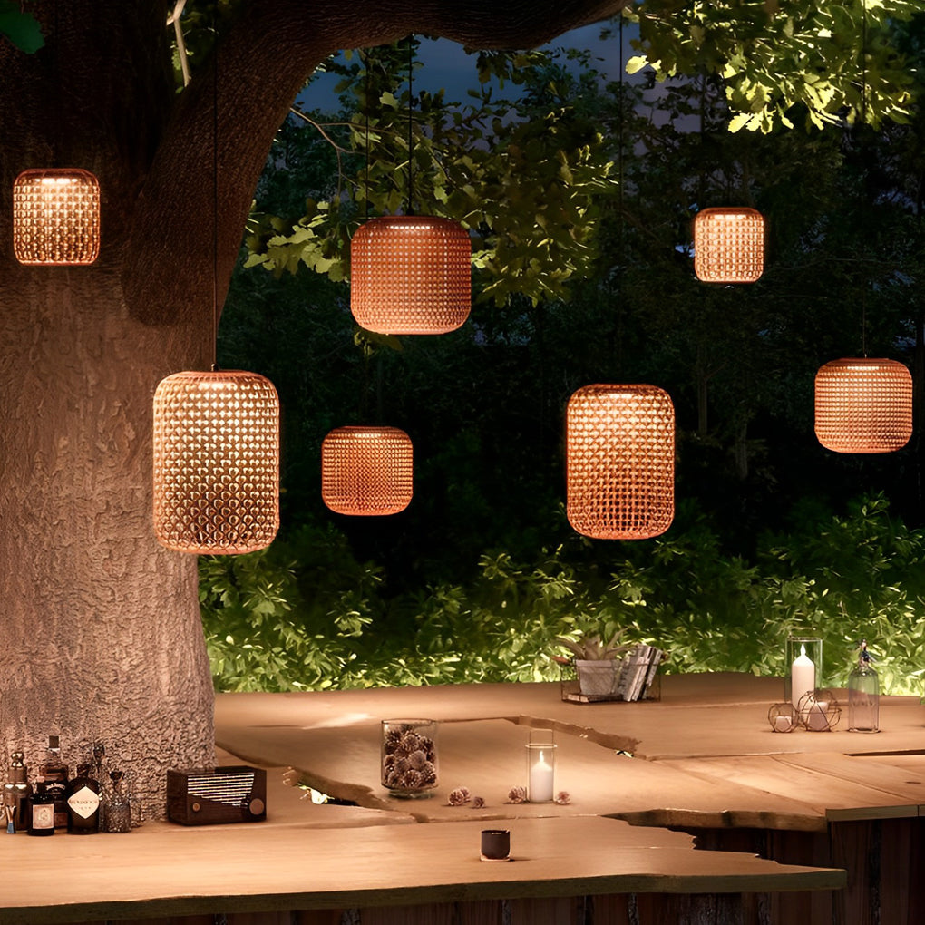 Waterproof Classic Rattan Lanterns LED Red Modern Outdoor Chandelier - Lamp Outdoor