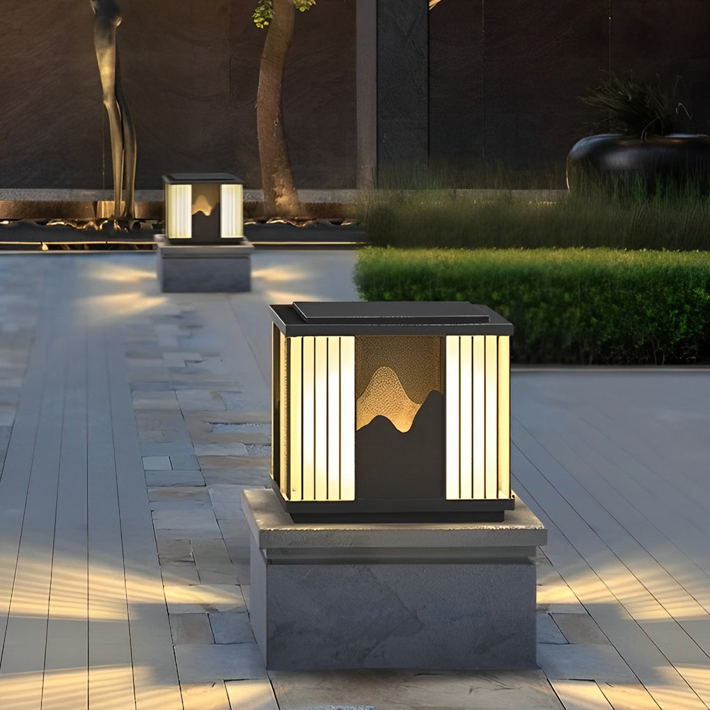 Waterproof LED Mountain Scenery Black Modern Solar Post Caps Lights - Lamp Outdoor