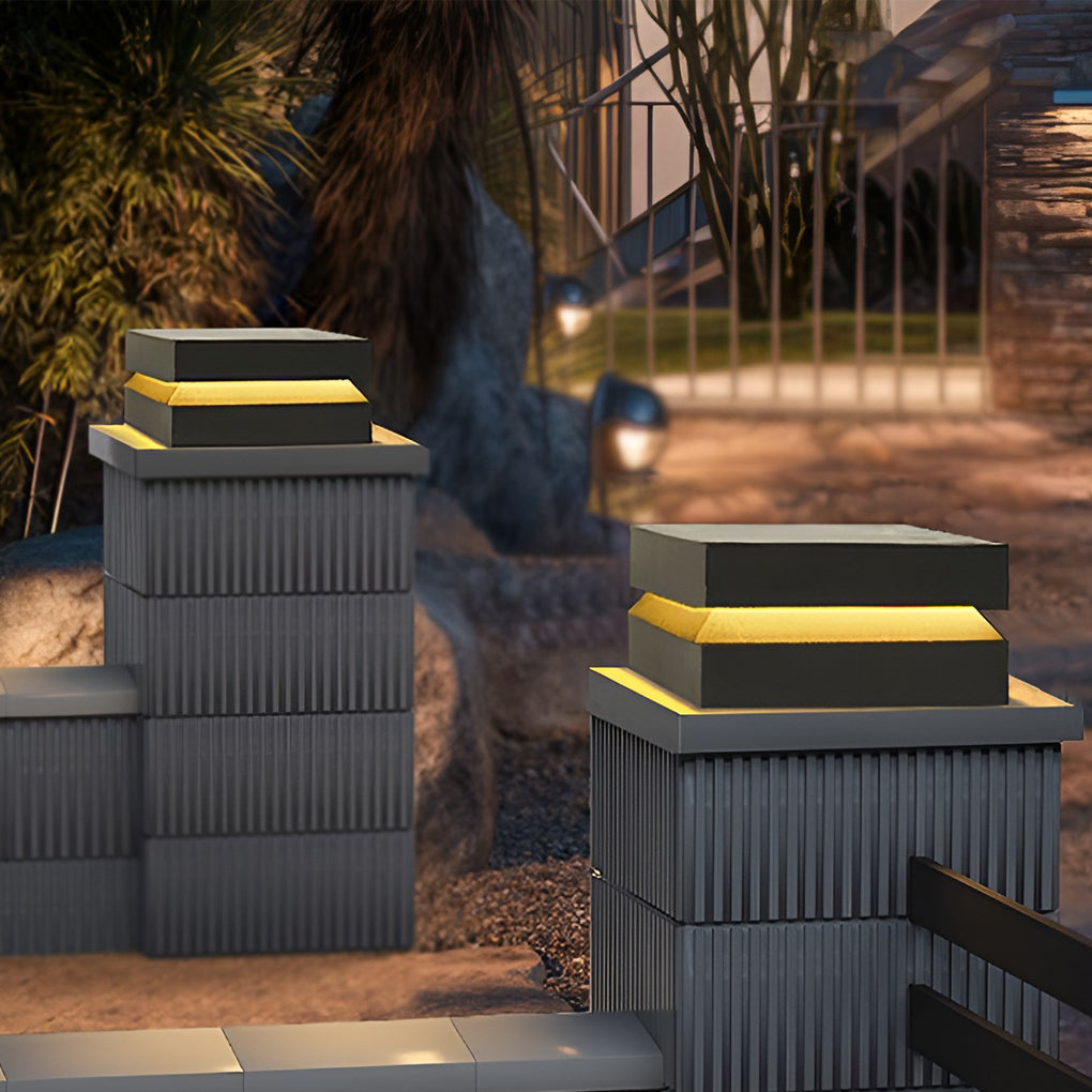 Square LED 16w Waterproof Black Modern Solar Post Caps Lights Pillar Light - Lamp Outdoor
