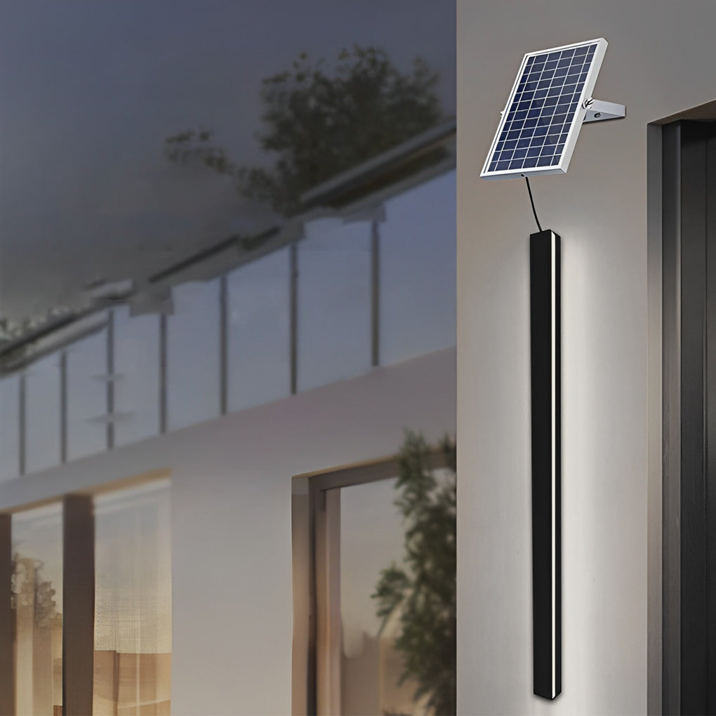Minimalist Long Linear LED Waterproof Black Modern Solar Wall Sconce Lighting - Lamp Outdoor