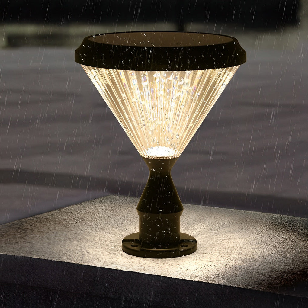 Round Solar LED Outdoor Lights in Black with Ribbed Lampshade - Lamp Outdoor