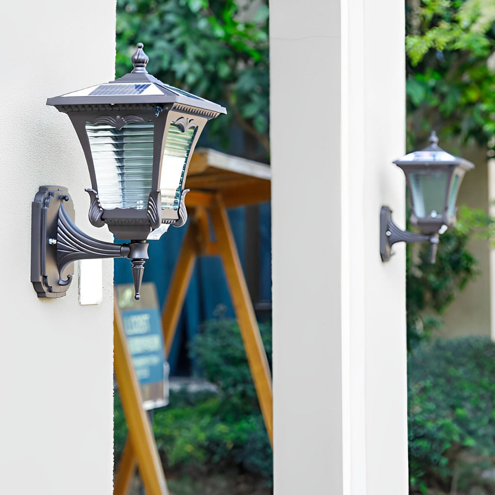 Vintage Striped Glass LED Waterproof Black Retro Solar Wall Lights - Lamp Outdoor
