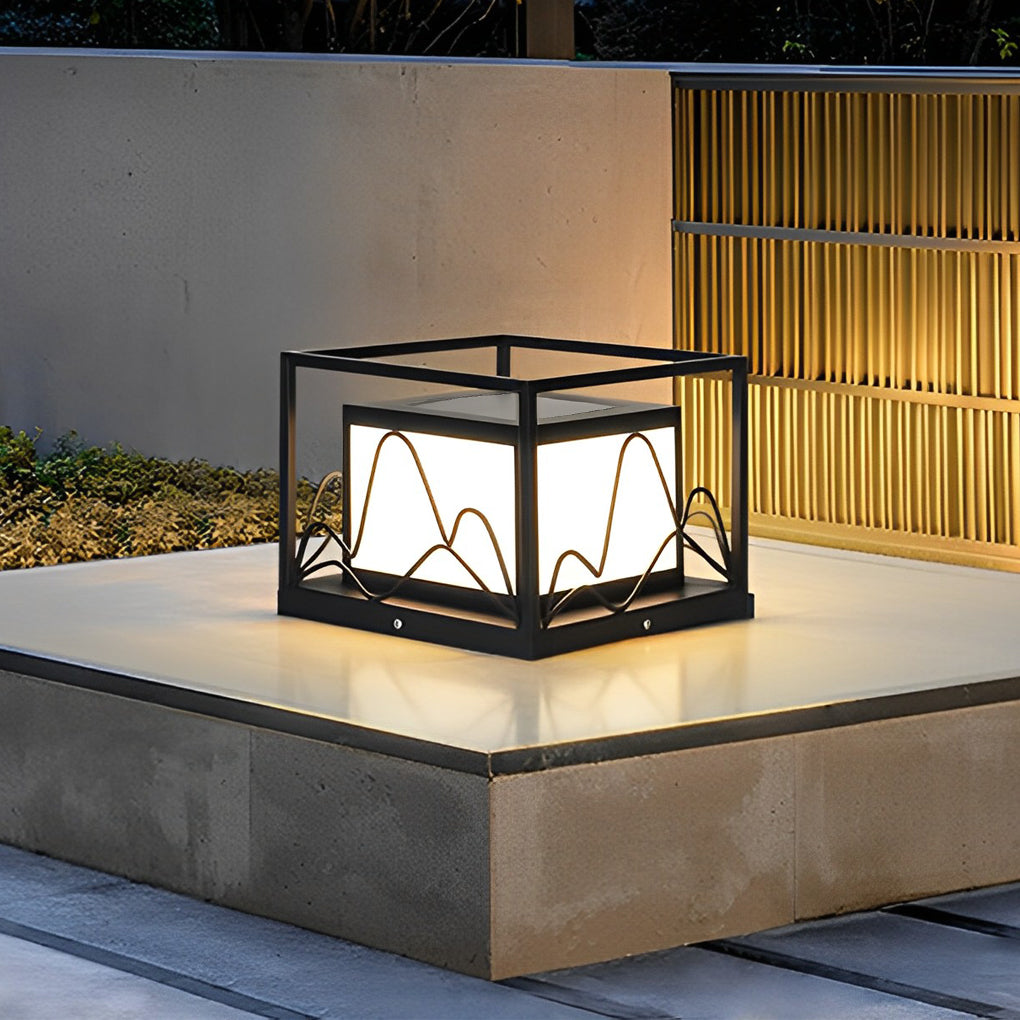 Square Waterproof Mountain Scenery Outdoor Solar Post Caps Lights - Lamp Outdoor