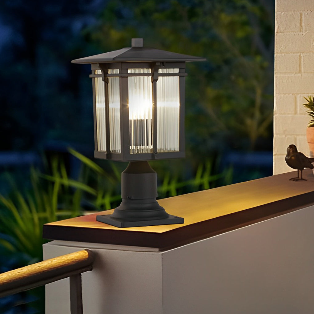 Striped Glass Shade LED Waterproof Black Modern Outdoor Post Lights - Lamp Outdoor
