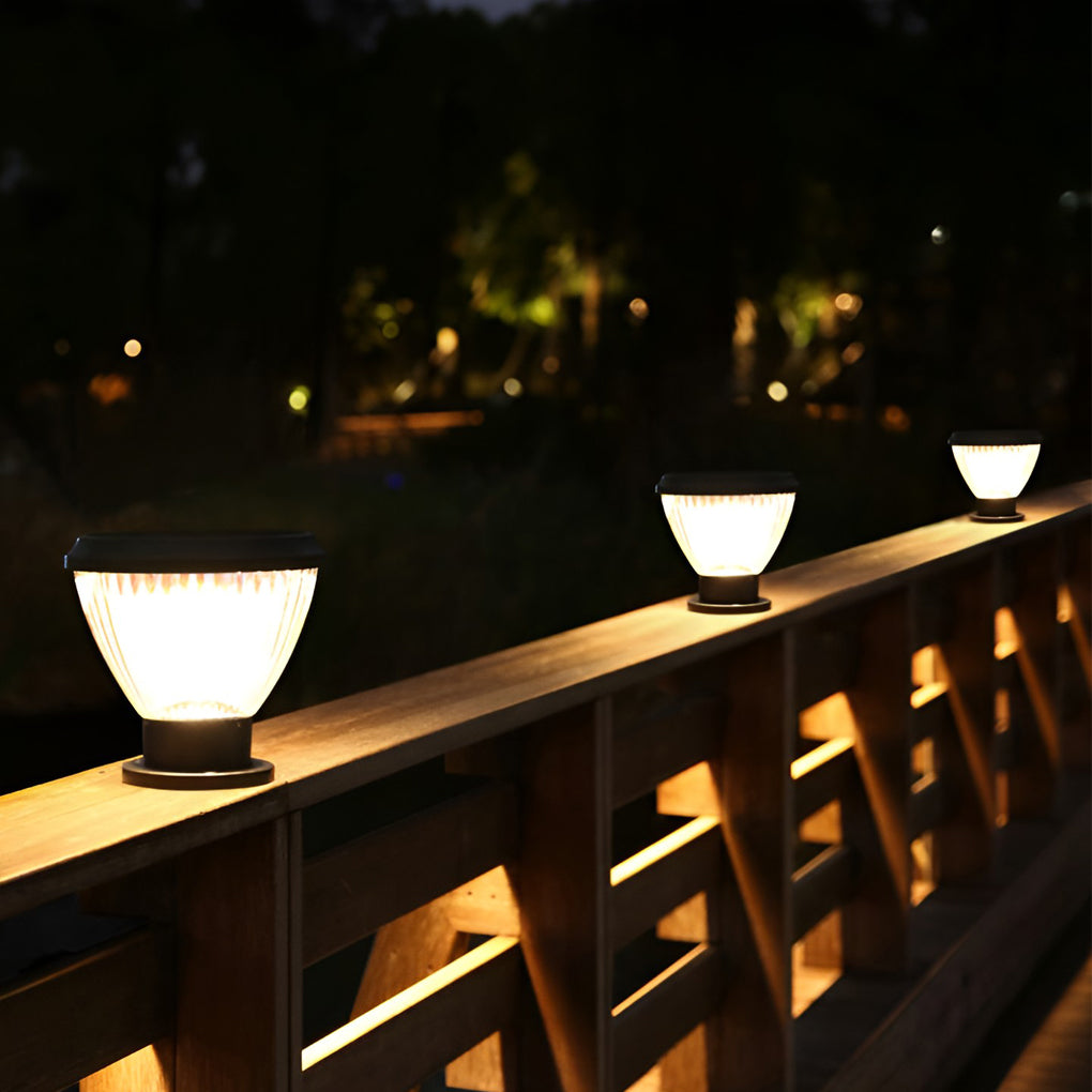 Round LED Fast Charging Black Modern Solar Post Caps Lights Pillar Light - Lamp Outdoor