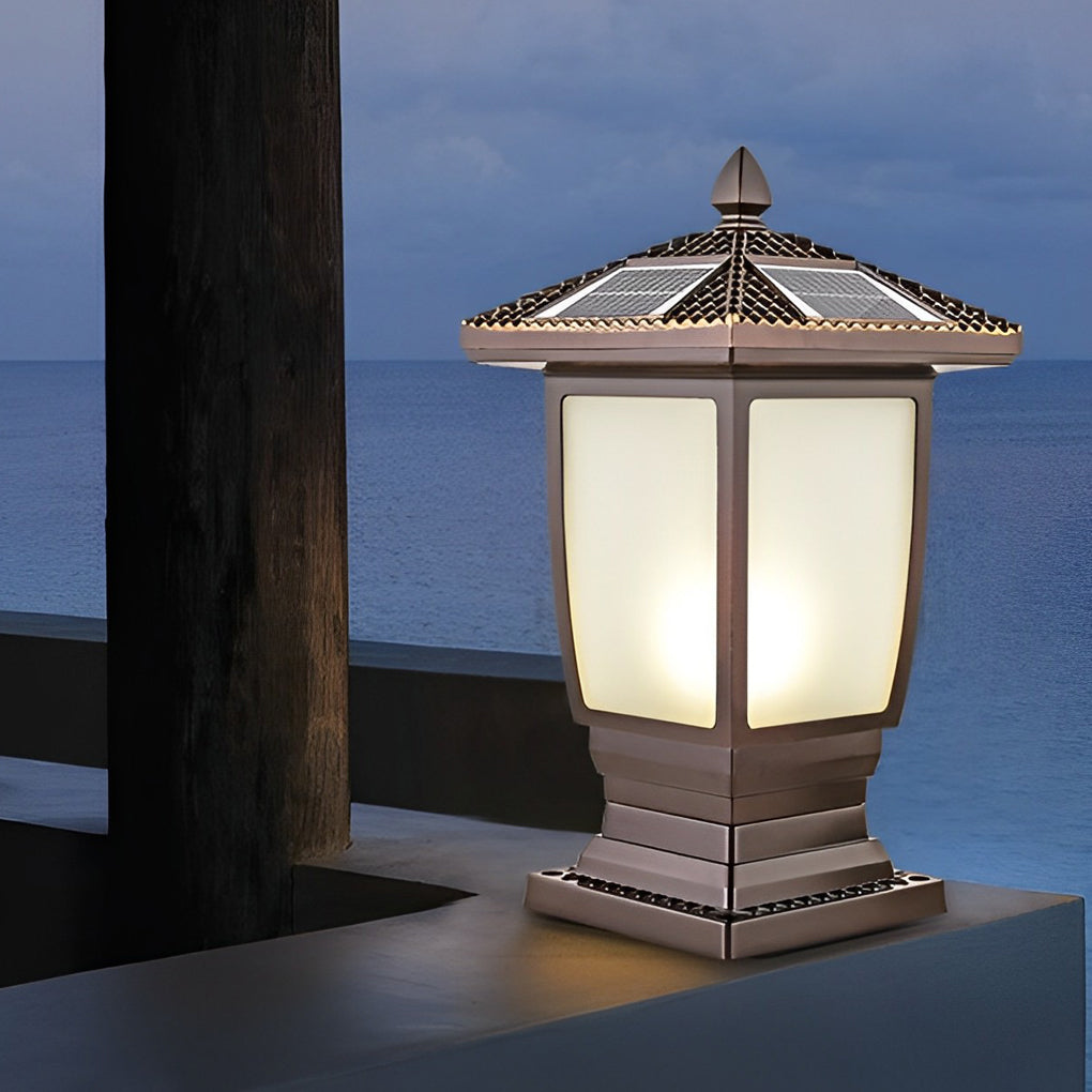 Retro Waterproof Glass Aluminum Brown Modern Solar Fence Post Lights - Lamp Outdoor