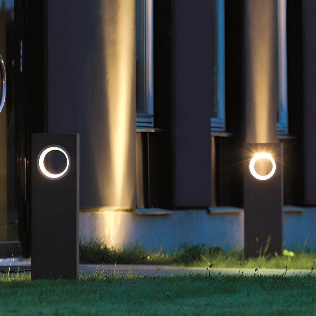 Sleek Black Modern Outdoor Pathway Bollard Lights with Unique Round Hole Feature - Lamp Outdoor