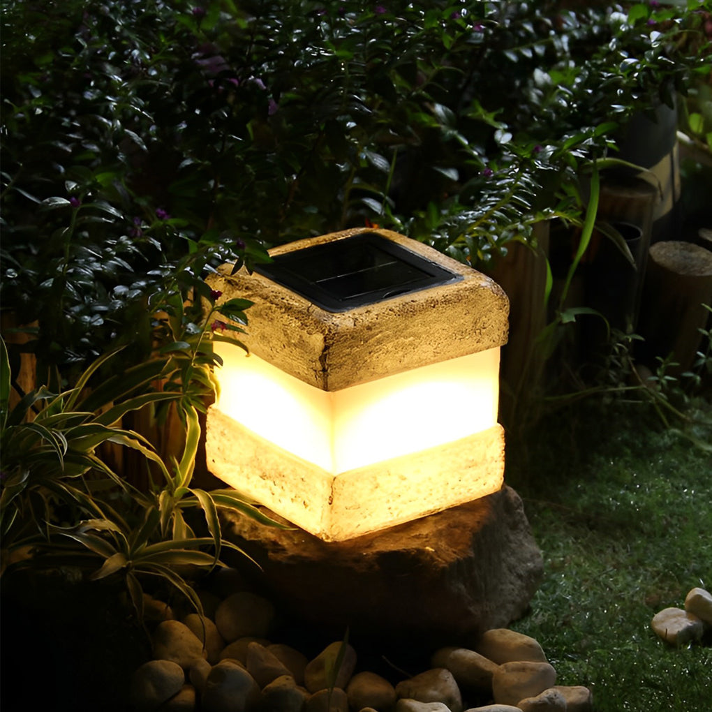 Sleek Square Resin Solar LED Garden Lamp - Lamp Outdoor