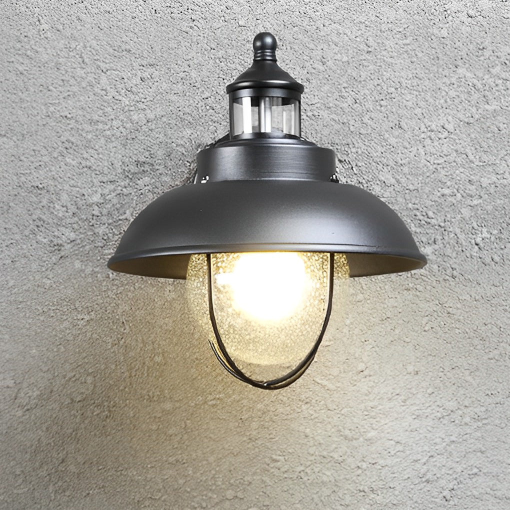 Nautical Black 1-Light Metal Cage Seeded Glass Outdoor Wall Light - Lamp Outdoor