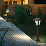 Ornate Top Vintage Solar LED Lawn Lamp in Elegant Coffee Gold Finish - Lamp Outdoor