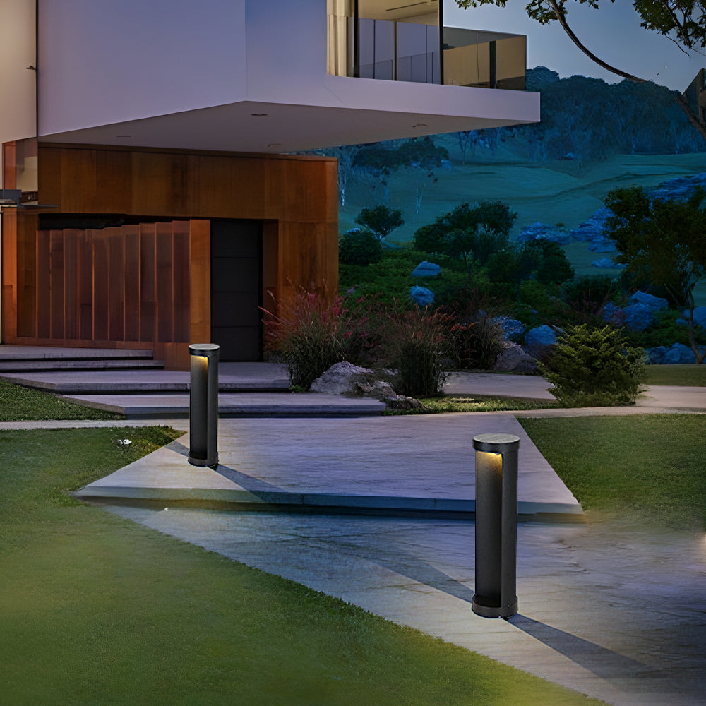Modern Outdoor Cylinder Lawn Lamp - LED Solar & Hardwired Options - Lamp Outdoor