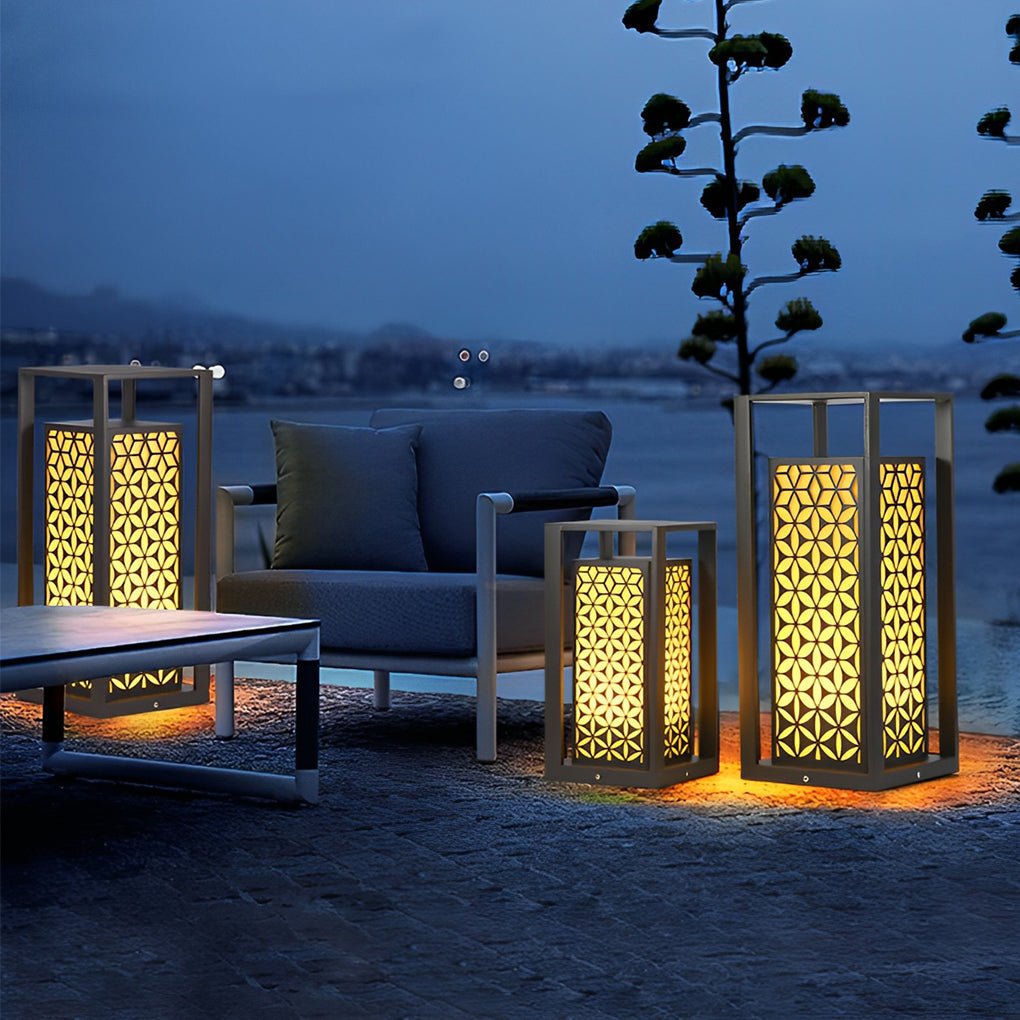 Floral Pattern LED Lawn Lamp Unique Modern Pathway Lights Black - Lamp Outdoor