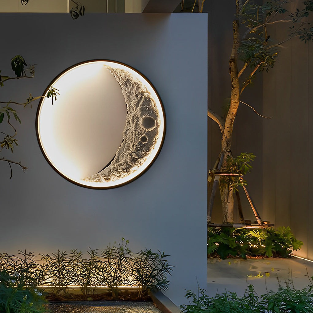 Round Resin Moon Crescent LED Hardwired Outdoor Wall Light - Lamp Outdoor