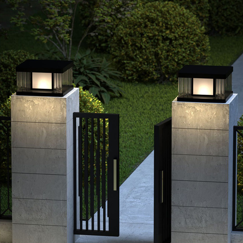 Waterproof IP65 LED Glass Acrylic Black Modern Solar Fence Post Lights - Lamp Outdoor