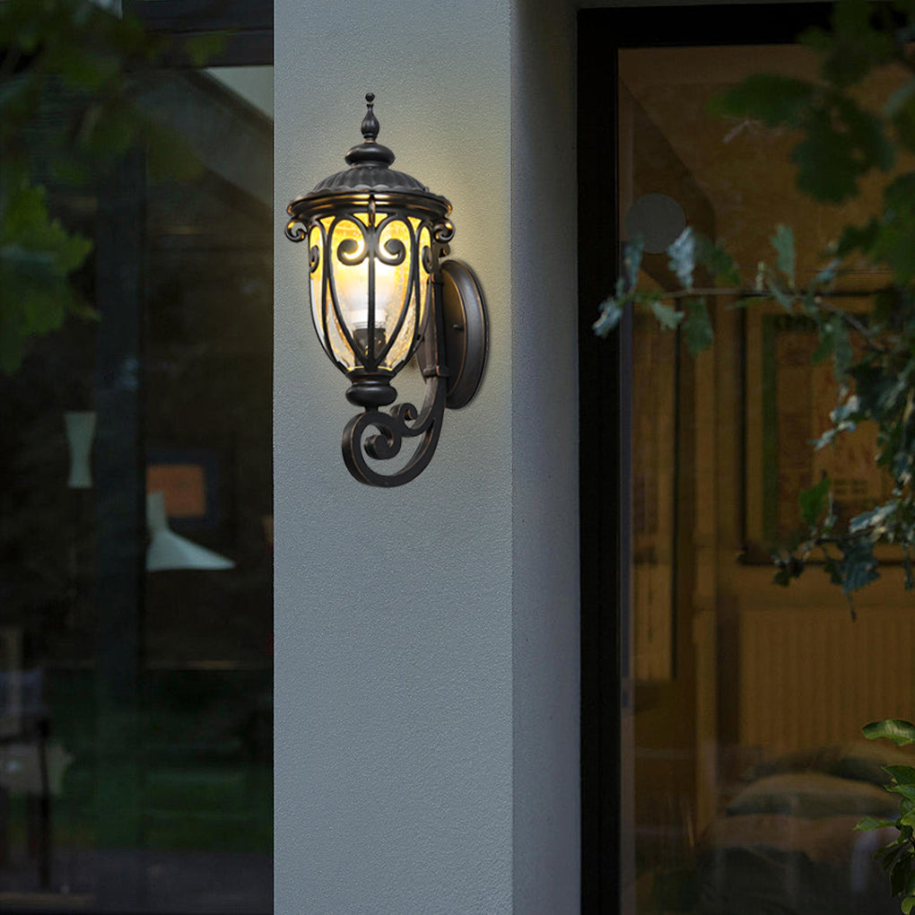 1-Light Antique Black Waterproof Seeded Glass Outdoor Wall Light - Lamp Outdoor