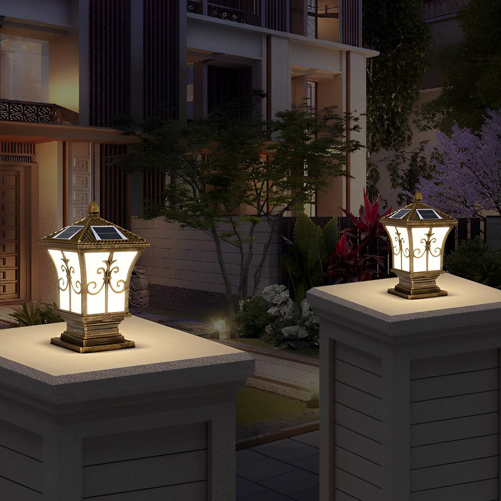 Vintage Pattern Waterproof Automatic Solar Powered Fence Post Lights - Lamp Outdoor