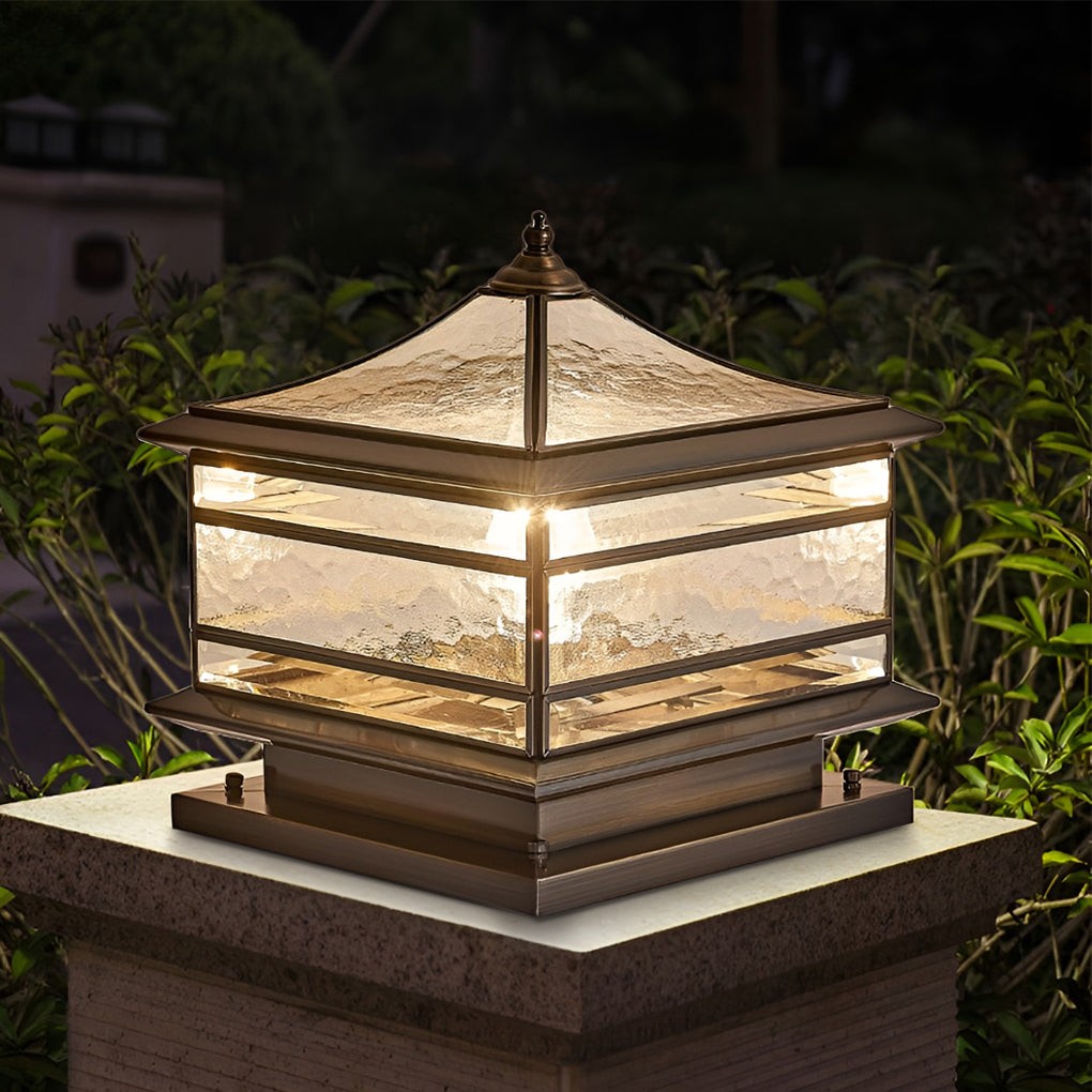 Waterproof Glass Copper Vintage Outdoor Fence Post Lights Pillar Light - Lamp Outdoor