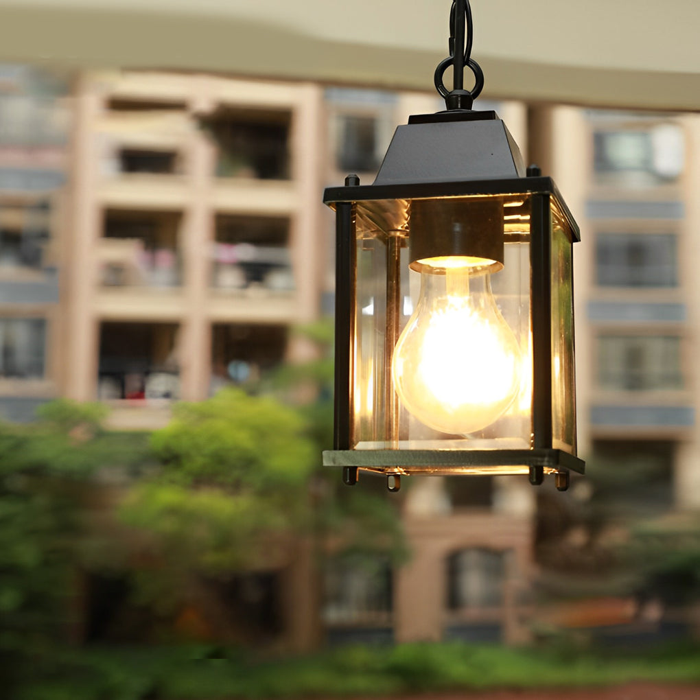 Small Square Waterproof Glass Black Modern Outdoor Pendant Lights - Lamp Outdoor
