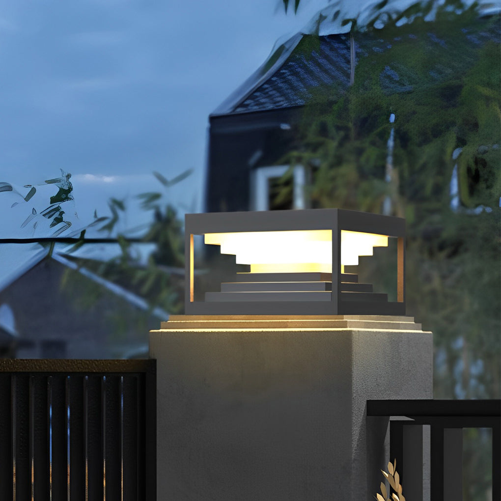 Square Steps Creative Waterproof LED Black Modern Solar Post Caps Lights - Lamp Outdoor