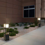 Hollow Rectangular Solar LED Pathway Bollard Lights Black Aluminum Modern Design - Lamp Outdoor