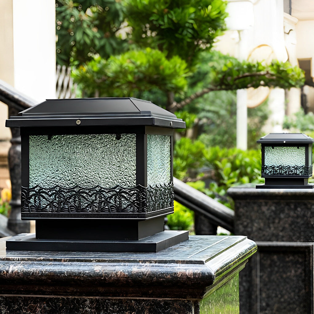 Creative Square Waterproof LED Black Modern Solar Fence Post Lights - Lamp Outdoor