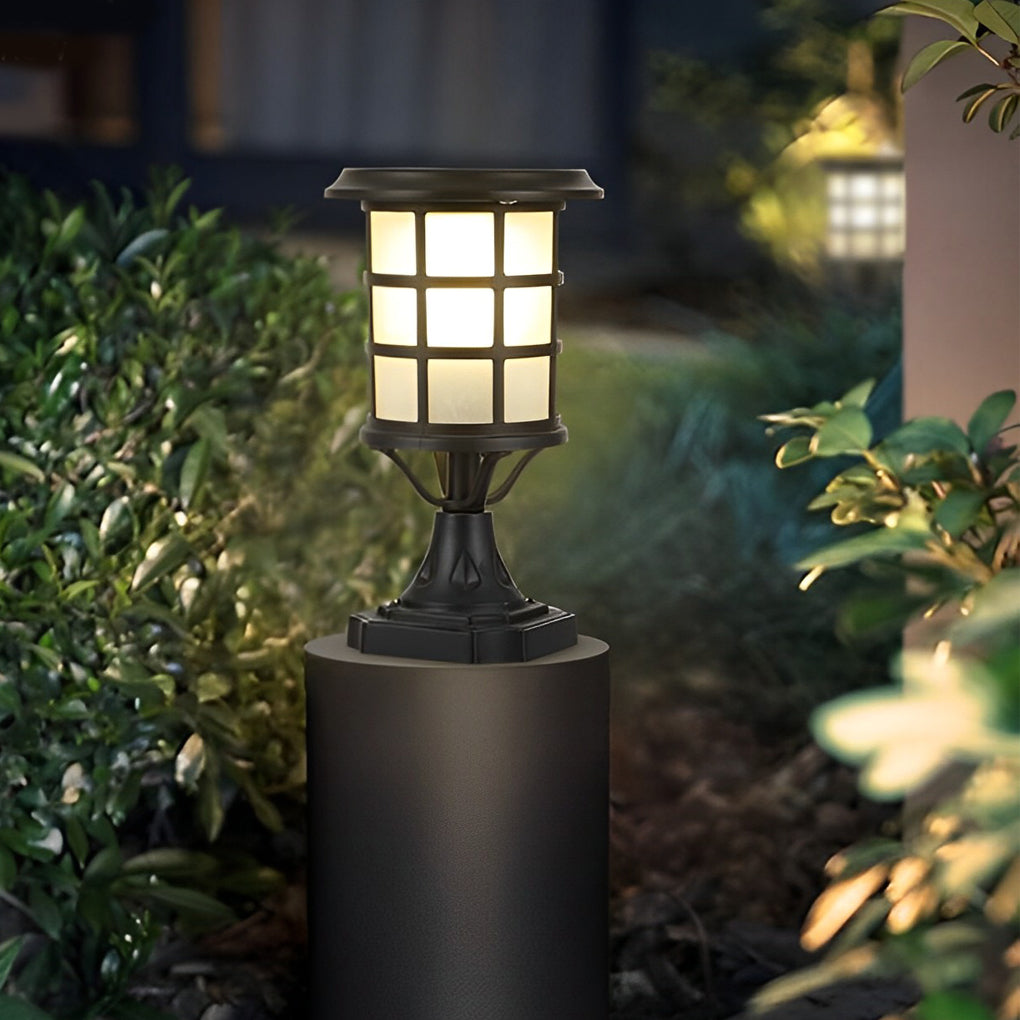 Round Cage Waterproof LED Black Modern Solar Fence Post Lights with Remote - Lamp Outdoor
