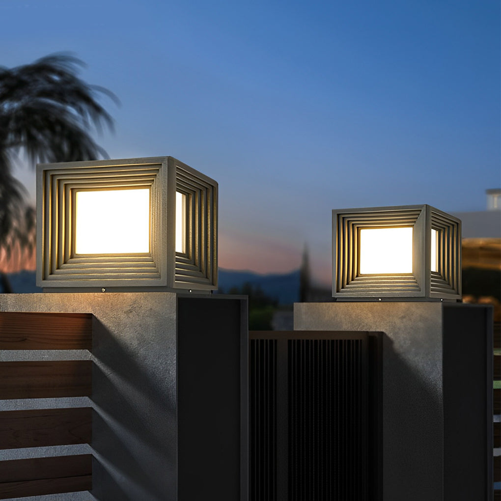 Square Creative Waterproof LED Black Modern Solar Post Caps Lights - Lamp Outdoor