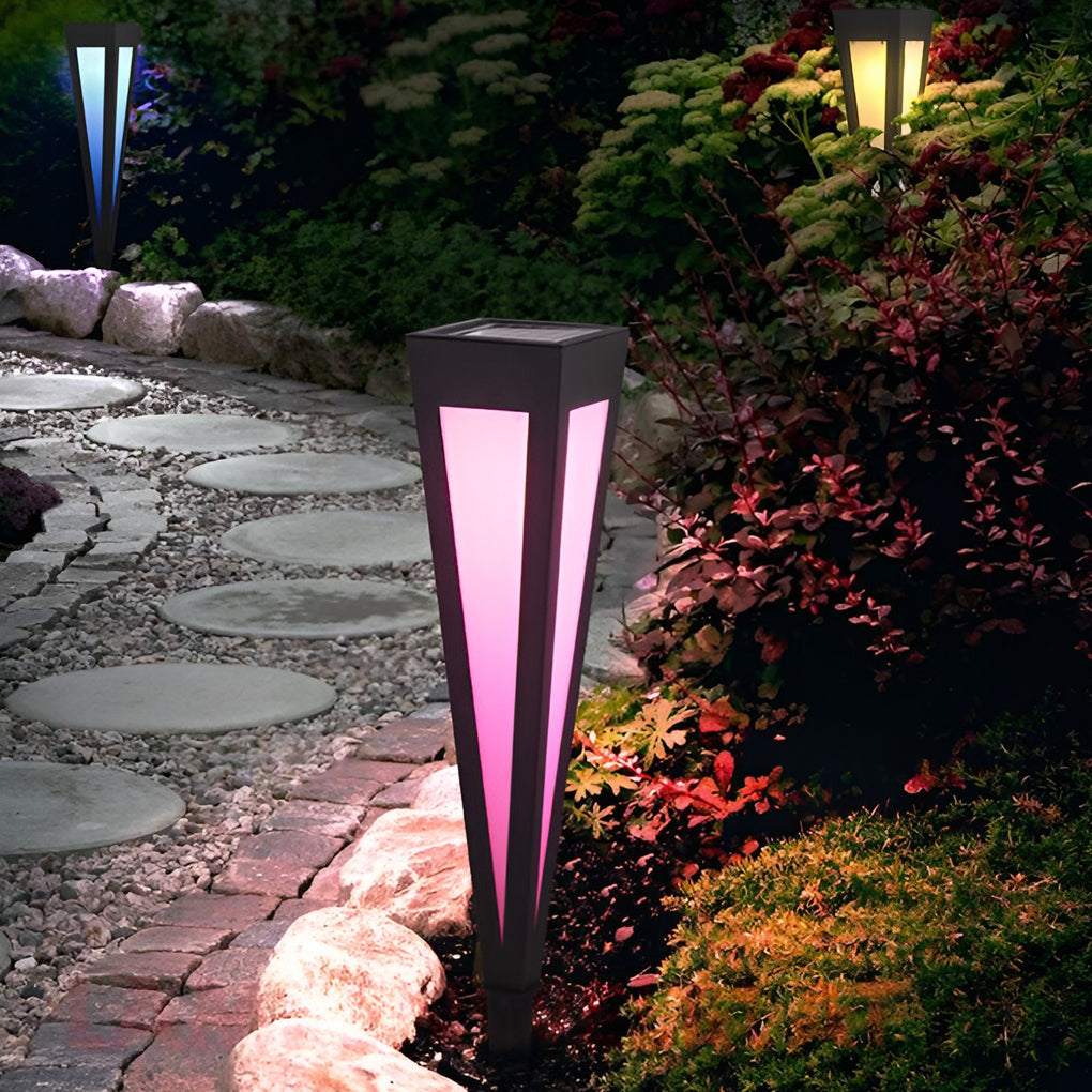 Adjustable RGB Solar LED Pathway Light Square Top & Conical Base Outdoor Lawn Lighting - Lamp Outdoor