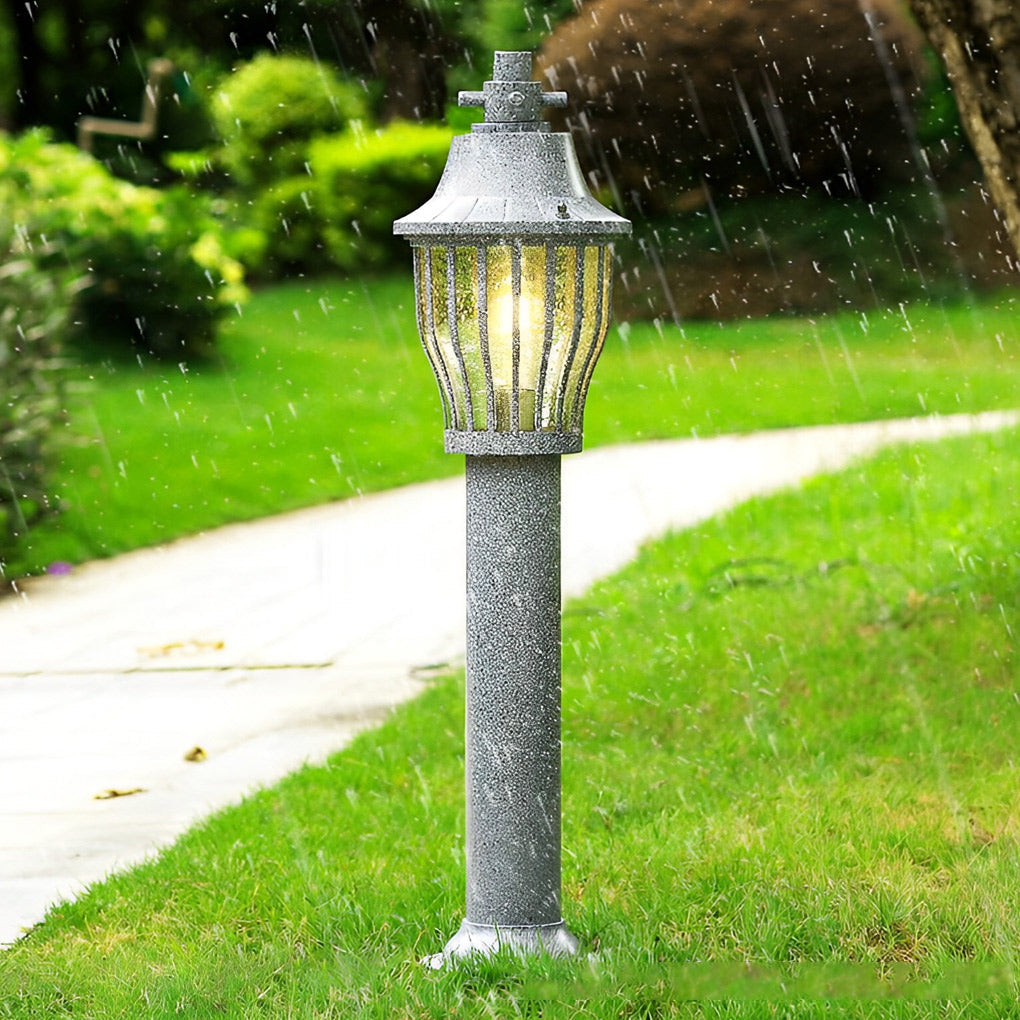 Hardwired Retro Aluminum Pathway Light with Caged Aluminum & PC Lampshade - Lamp Outdoor