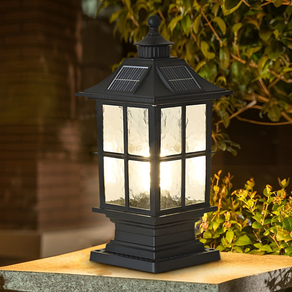Waterproof Dimming LED Black Modern Solar Post Caps Light with Remote Control - Lamp Outdoor