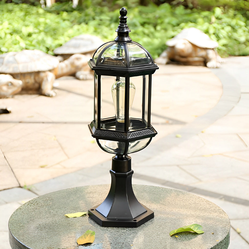 Elegant Black Retro Outdoor Post Lights Waterproof Metal and Glass Fence Lighting - Lamp Outdoor