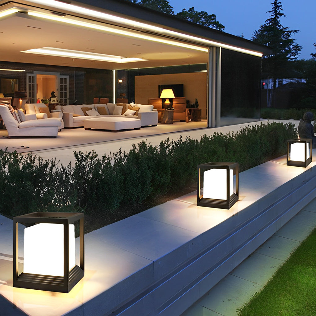 Minimalist Square Waterproof LED Black Modern Solar Fence Post Lights - Lamp Outdoor