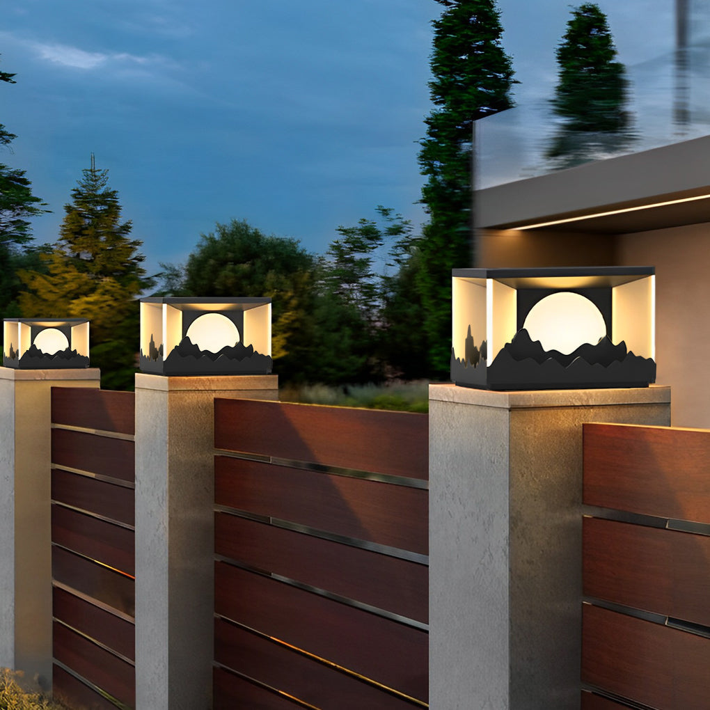 Mountain Scenery Design Waterproof LED Modern Solar Fence Post Lights - Lamp Outdoor