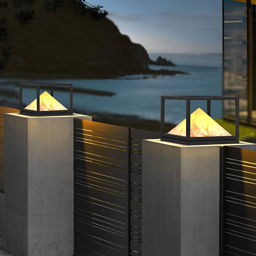 Square Mountain LED Waterproof IP65 Black Modern Solar Pillar Lights - Lamp Outdoor