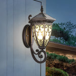 Vintage Flower Pattern Waterproof Black American Style Solar Wall Lamp - Lamp Outdoor