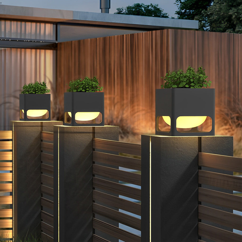 Square Waterproof Flowerpot LED Black Modern Outdoor Fence Post Lights - Lamp Outdoor