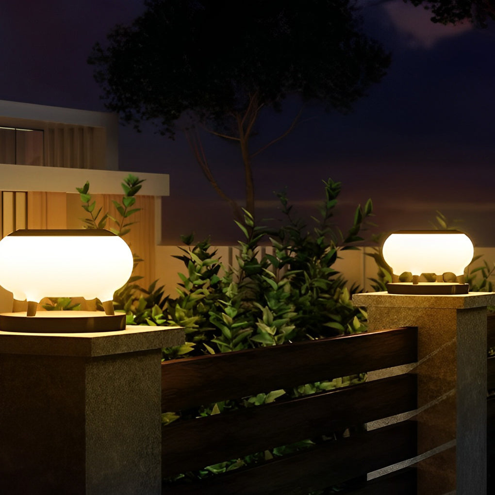 Round Drum Waterproof IP65 LED Black Modern Solar Fence Post Lights - Lamp Outdoor