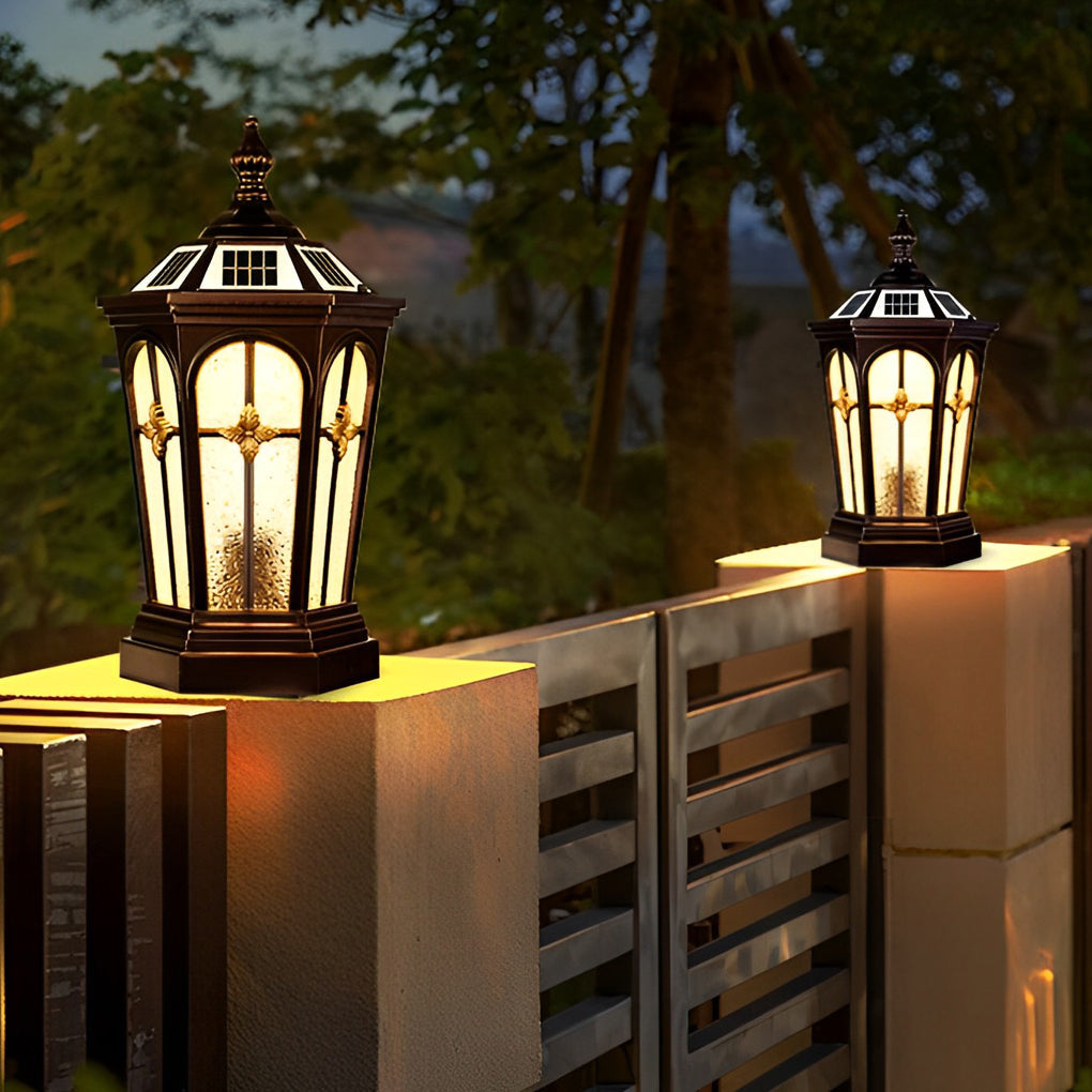 Waterproof LED Three Step Dimming European Style Solar Fence Post Lights - Lamp Outdoor