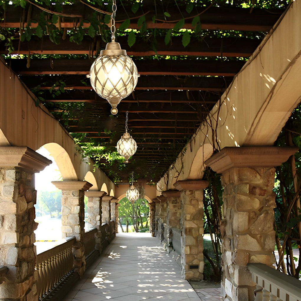 1-Light Tea Glass Globe Outdoor Pendant Lights Outside Haning Lantern Chandelier - Lamp Outdoor