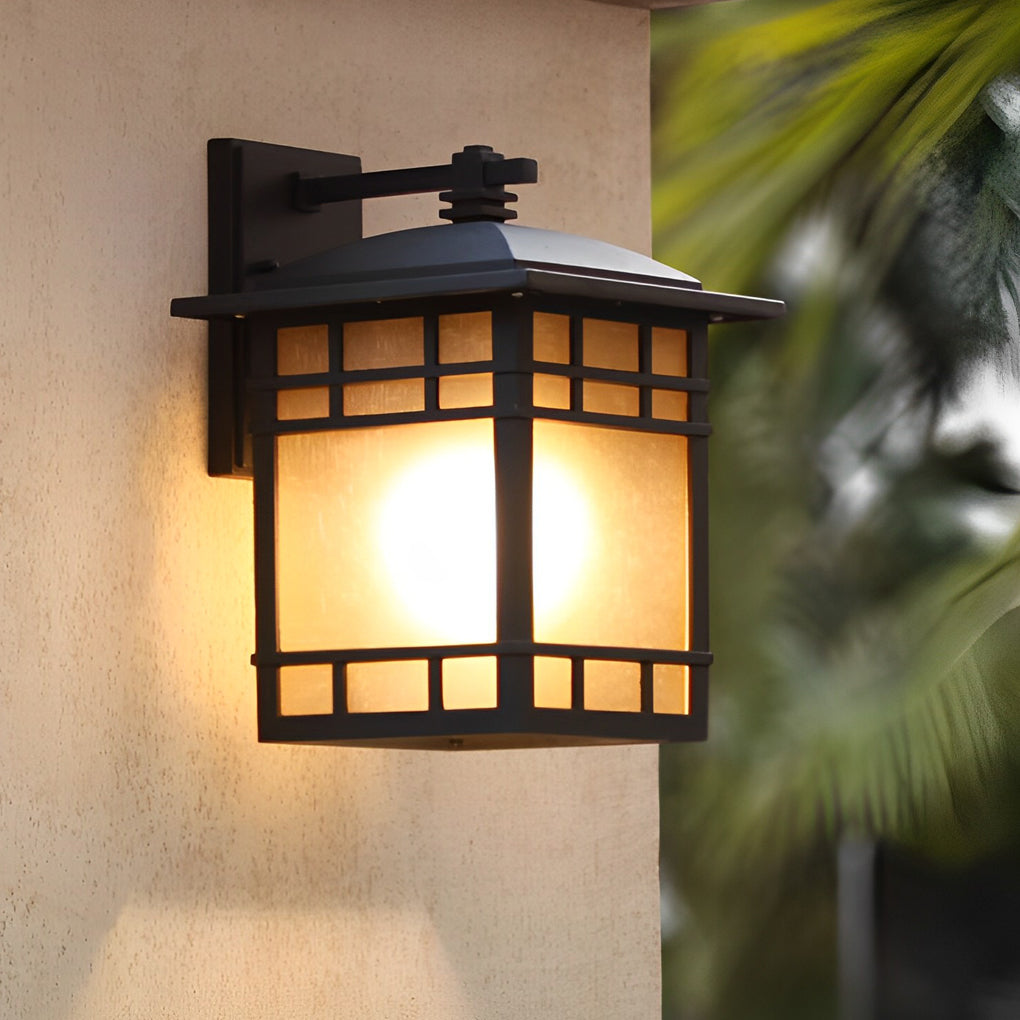 Square Retro Waterproof Yellow Glass Shade Vintage Outdoor Wall Lights - Lamp Outdoor
